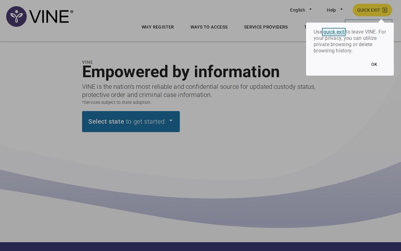 VINELink custody alert registration and notification interface