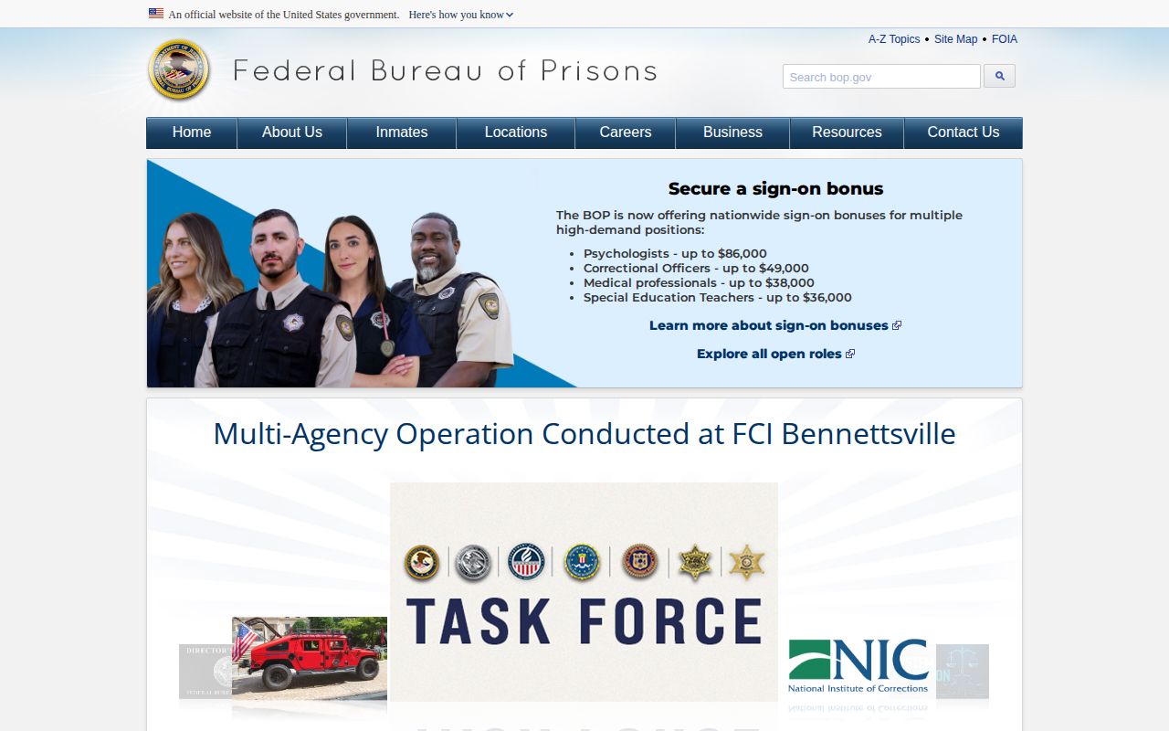 Federal Bureau of Prisons inmate locator search interface